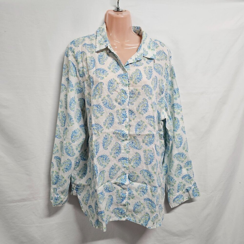 J. Jill Love Linen Button Up Top Blouse Shirt Women Size L